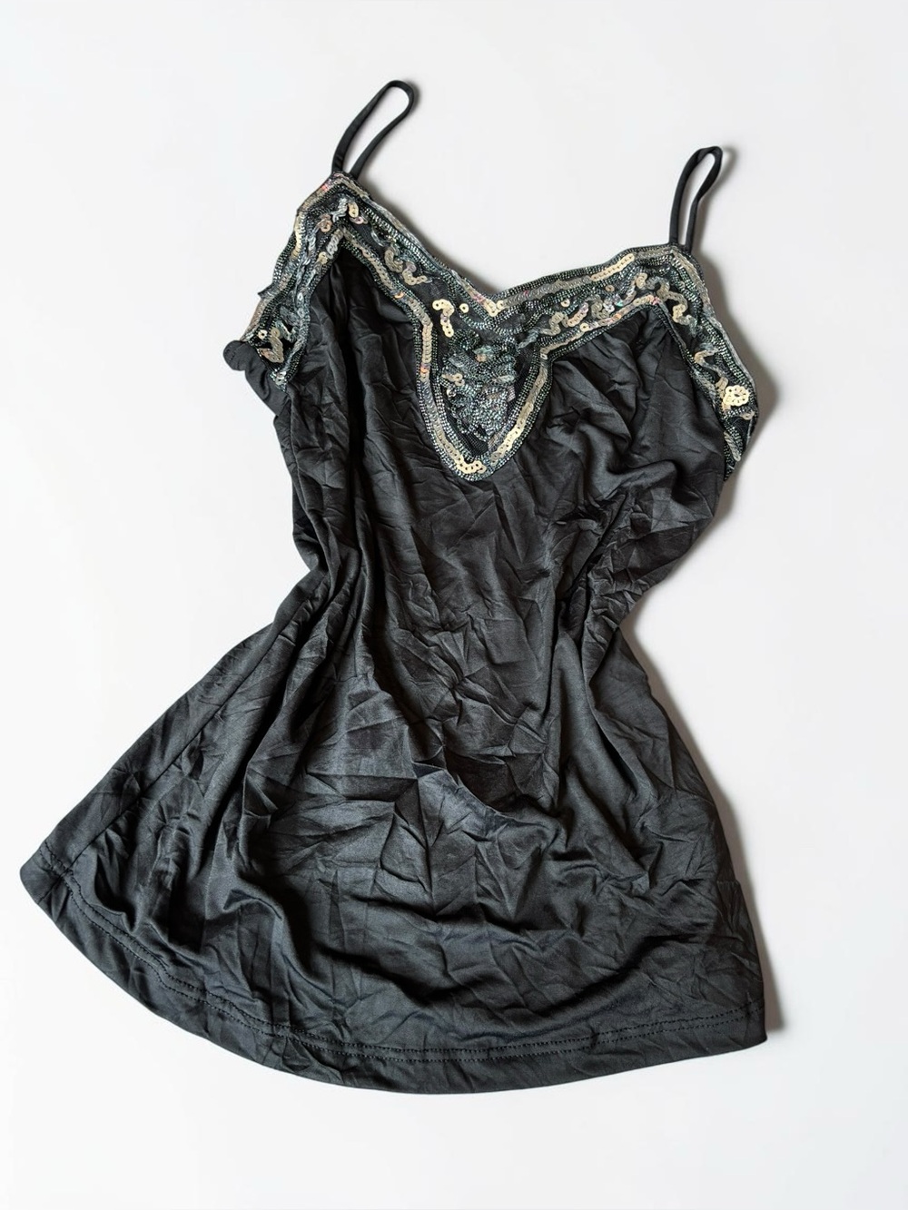 Fairycore Sequin Embellished Cami Y2K Going Out Top Black Silver Crinkle Whimsy